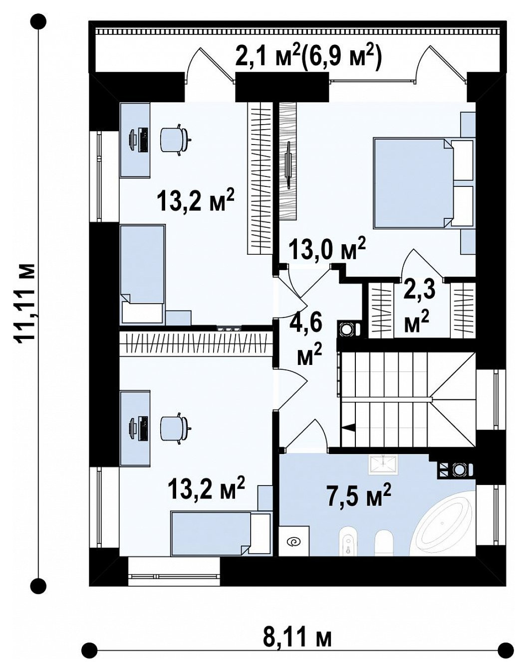 Современный двухэтажный дом с тремя спальнями