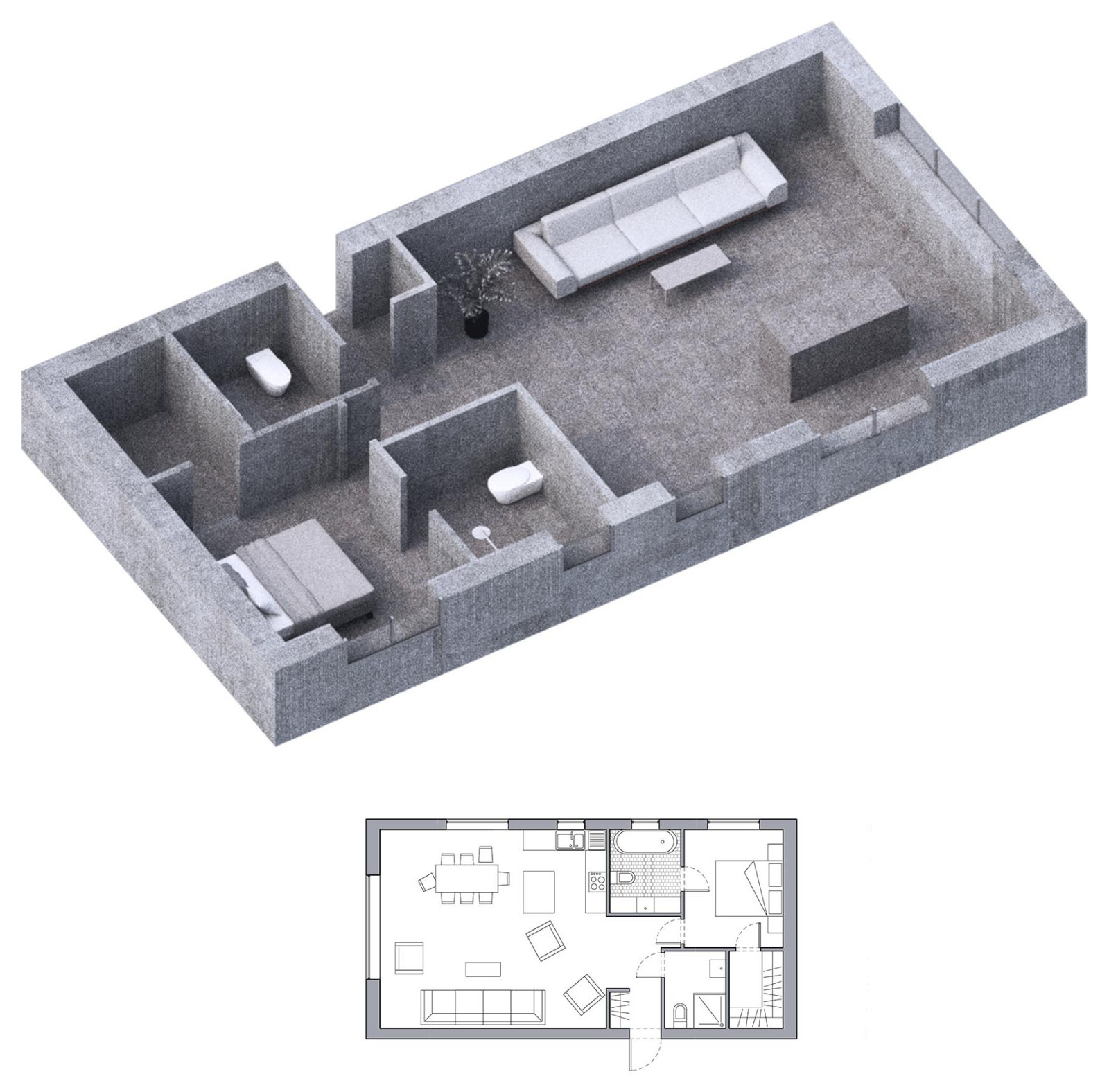 Apartment building with public buthhouse