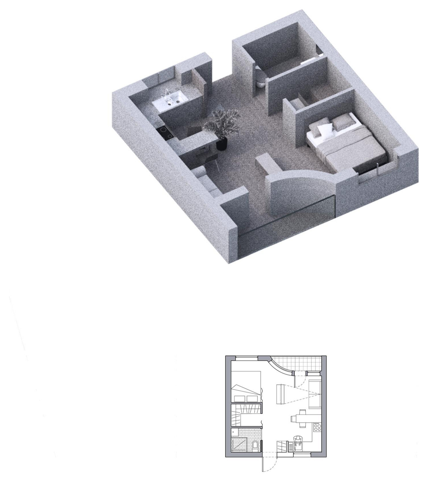 Apartment building with public buthhouse