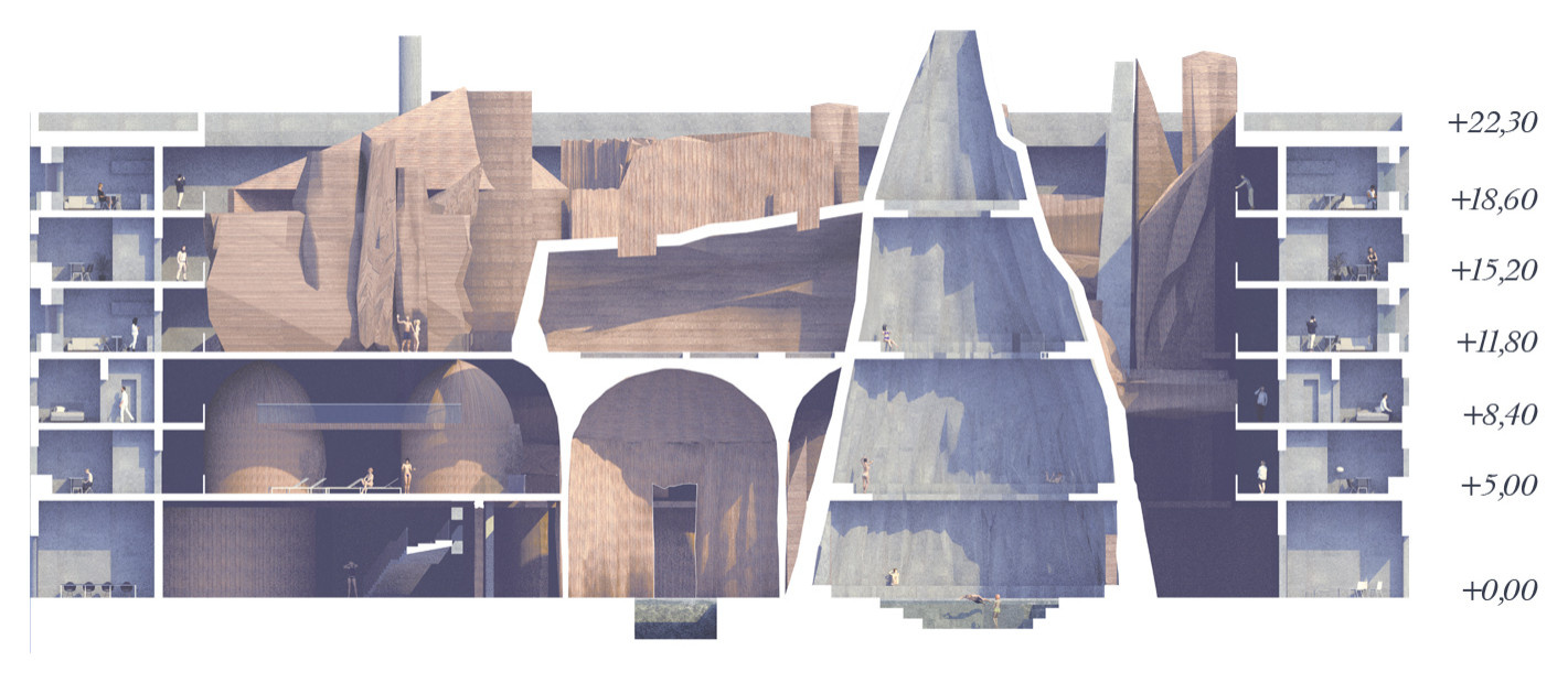 Apartment building with public buthhouse