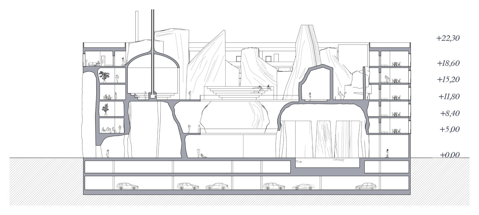 Apartment building with public buthhouse