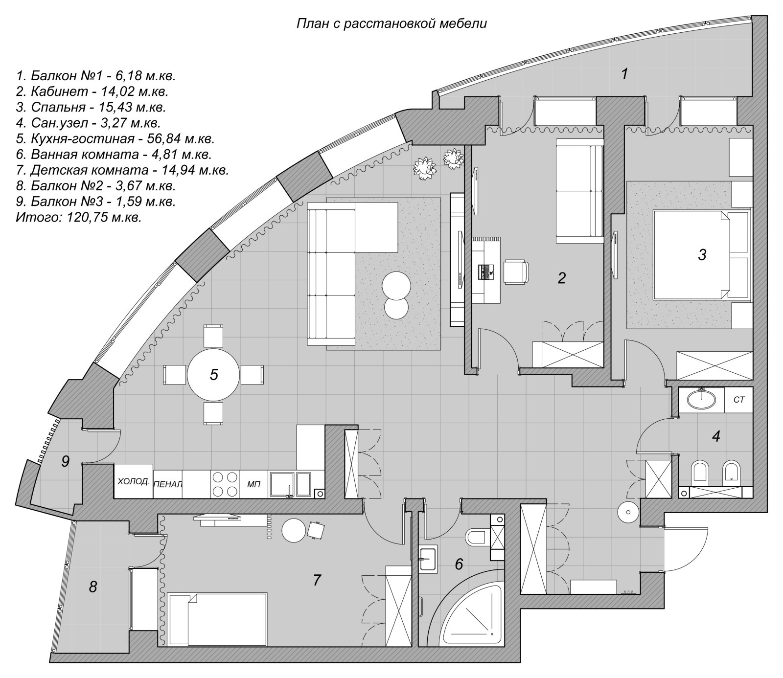 Дизайн-проект квартиры в ЖК Флотилия 120 м2