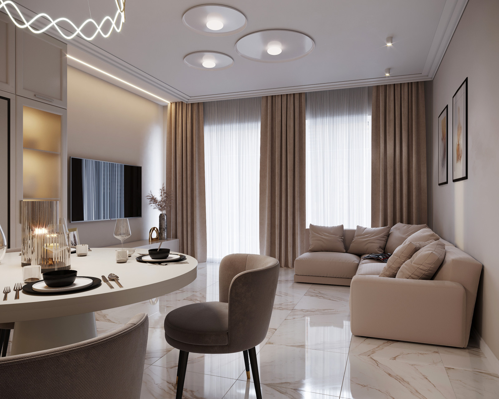 Визуализация гостиной в неоклассическом стиле