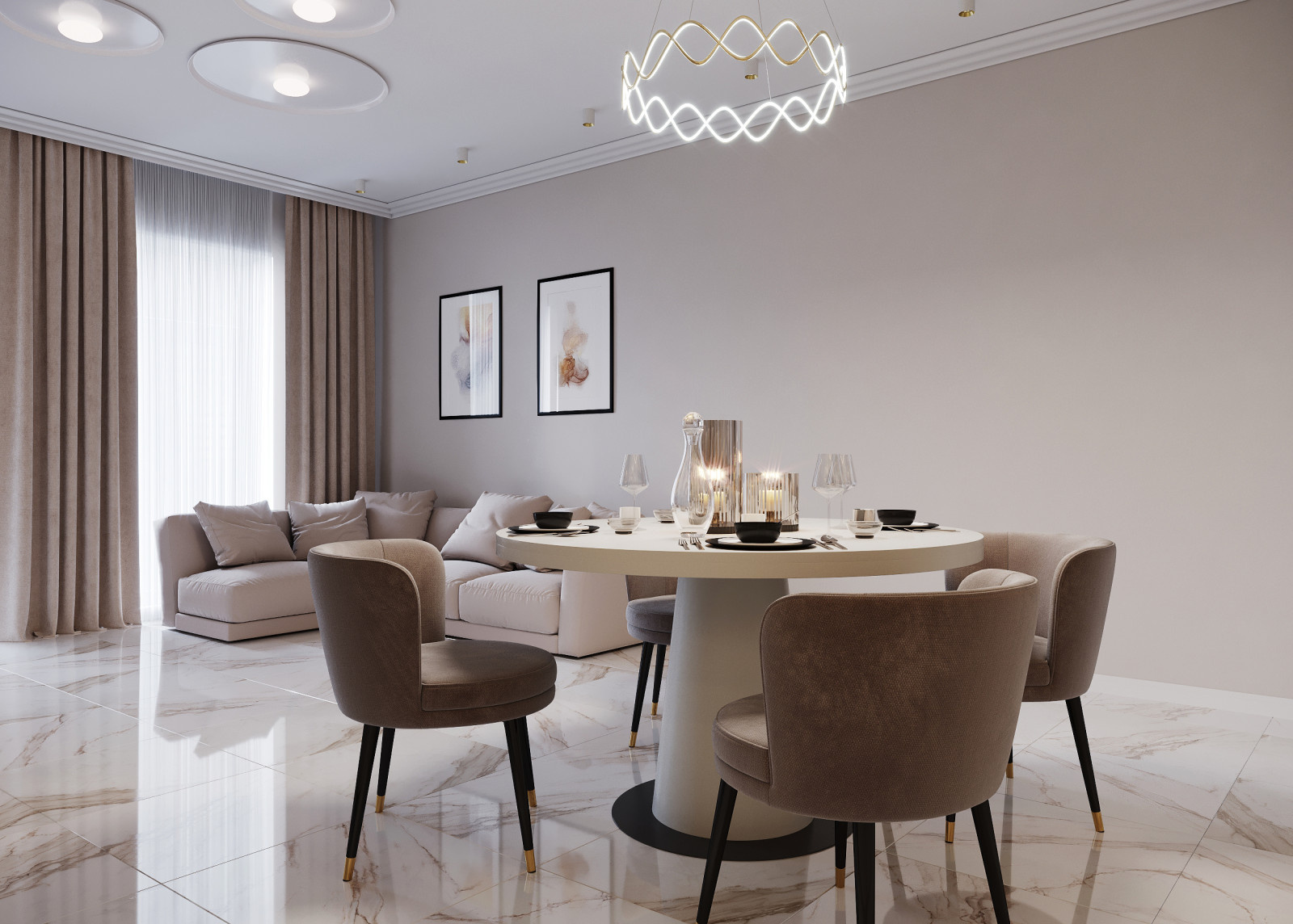 Визуализация гостиной в неоклассическом стиле