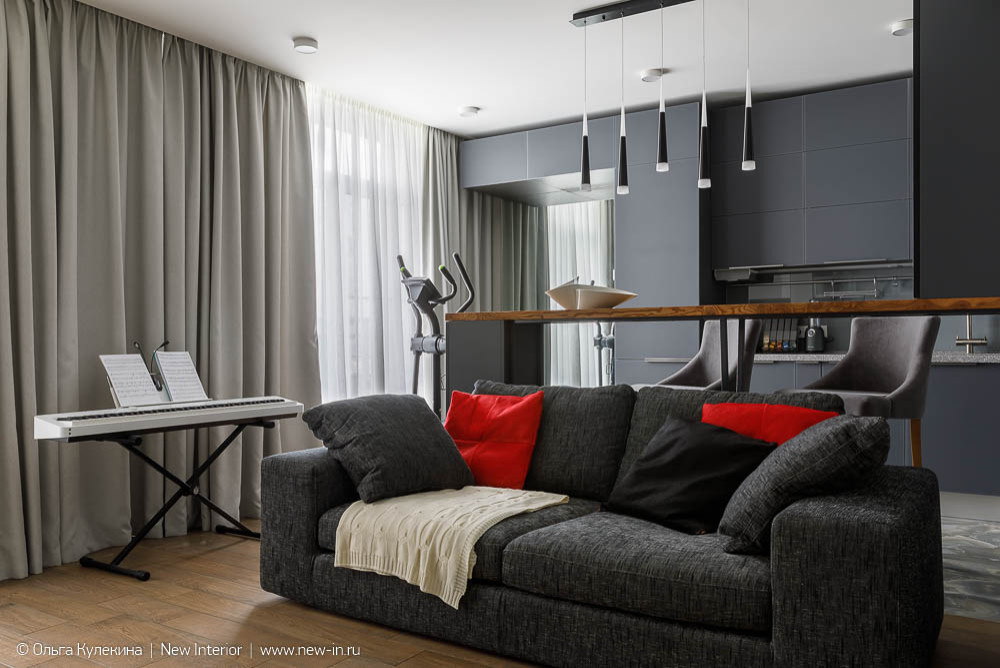 Интерьер квартиры в серых оттенках - 60 м²