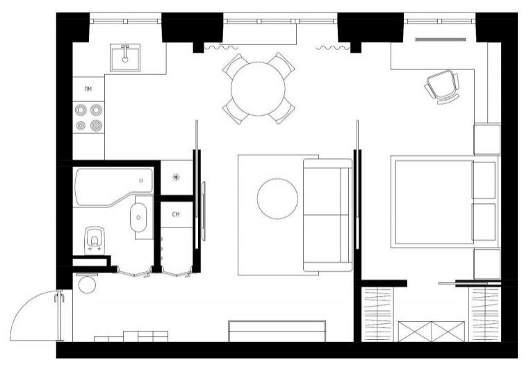 Эргономичная квартира 45 м2