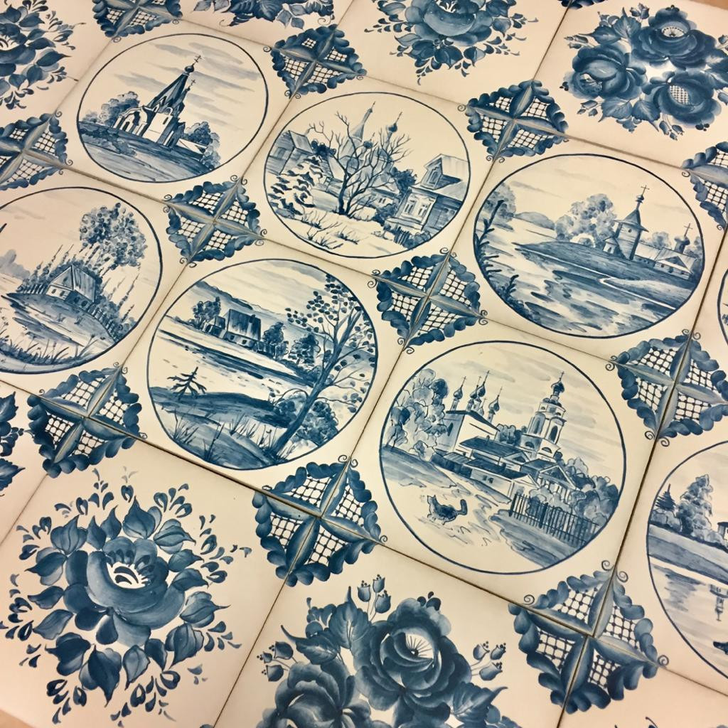 Роспись плитки в стиле Гжель