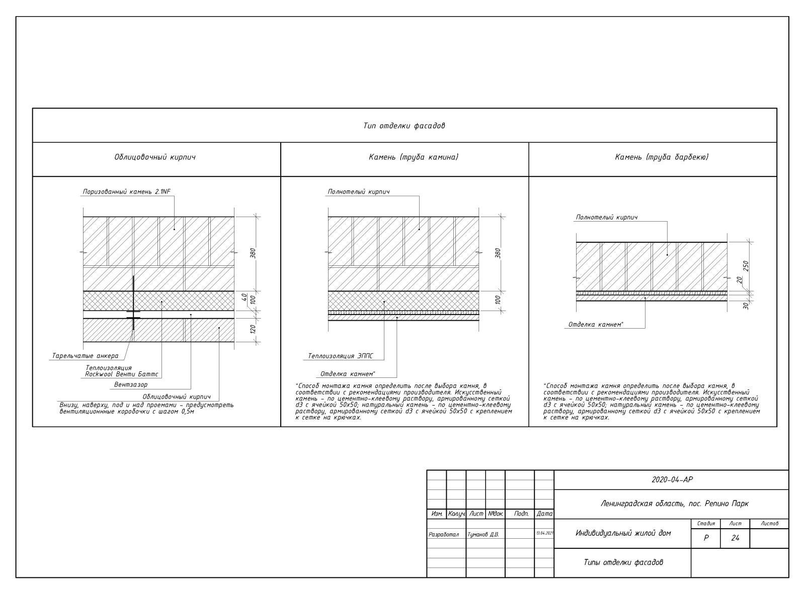 Пример выполнения рабочего проекта (раздел АР - архитектурные решения)