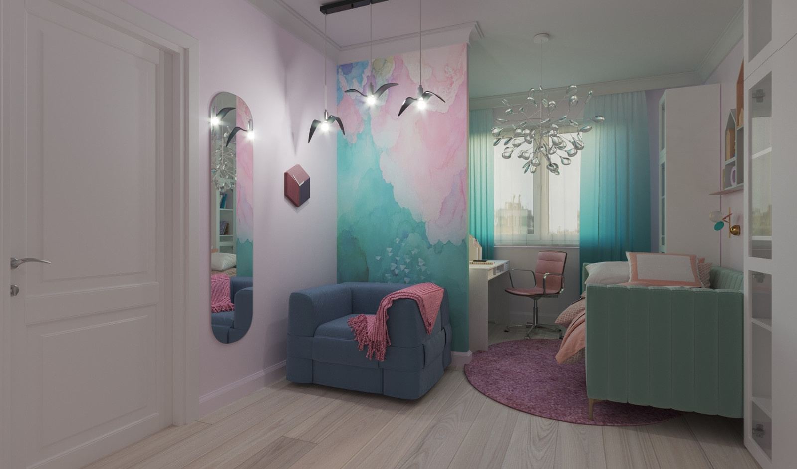 Визуализация детской комнаты для девочки-подростка