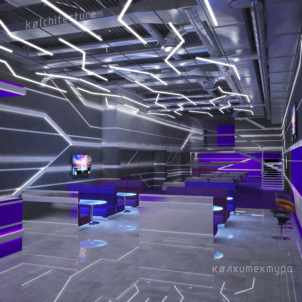 Развлекательный центр "ОРИОН". Реализованный дизайн интерьера. Бильярдная, кафе