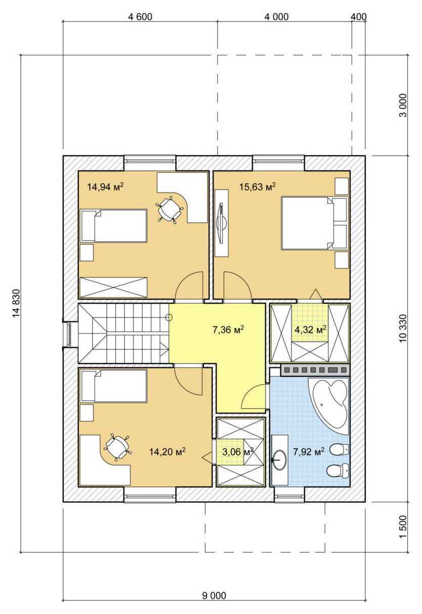 Проект мансардного дома из газобетона, 138 кв.м.