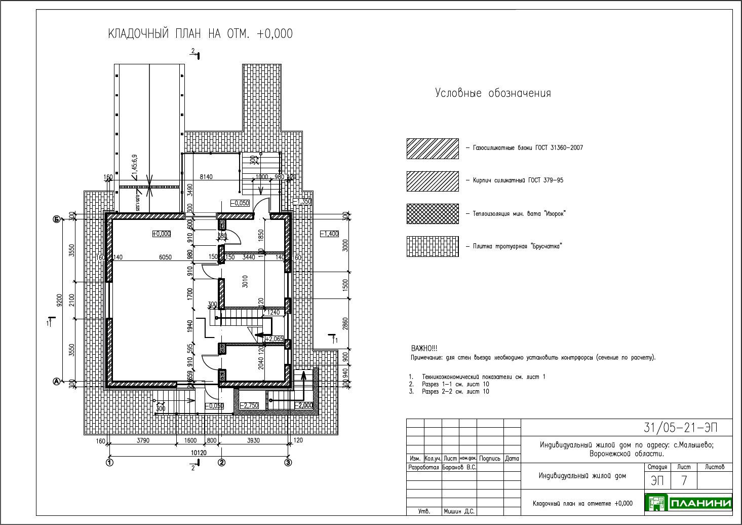 Архитектурный проект дома в г. Воронеж на существующем фундаменте