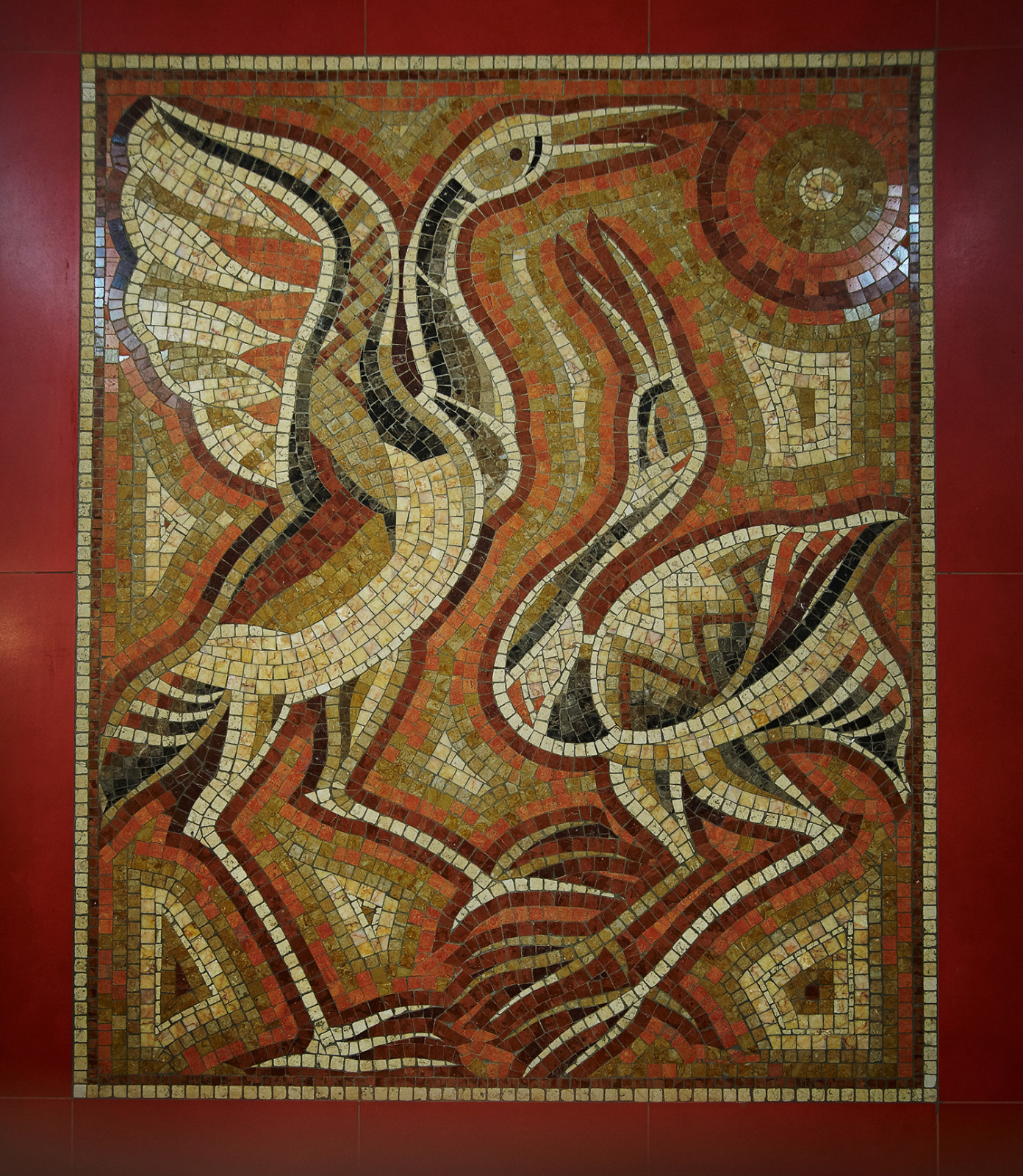 Мозаика с цаплями по авторскому эскизу