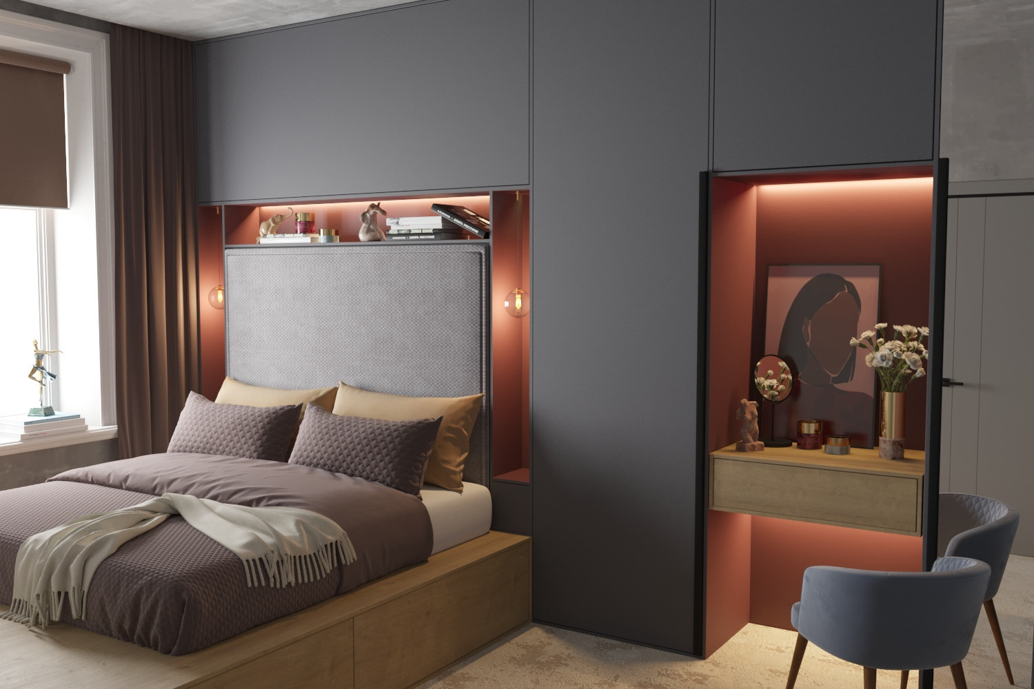 Спальная комната со скрытой системой хранения