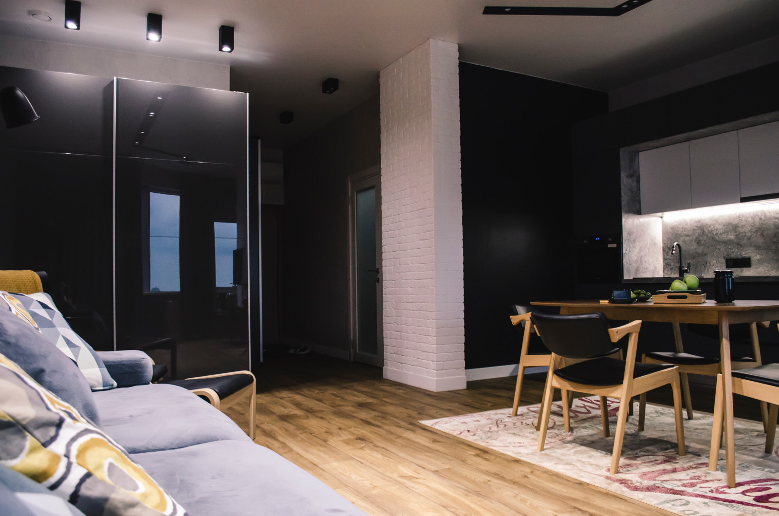 Monochrome apartments for young man on 24th floor