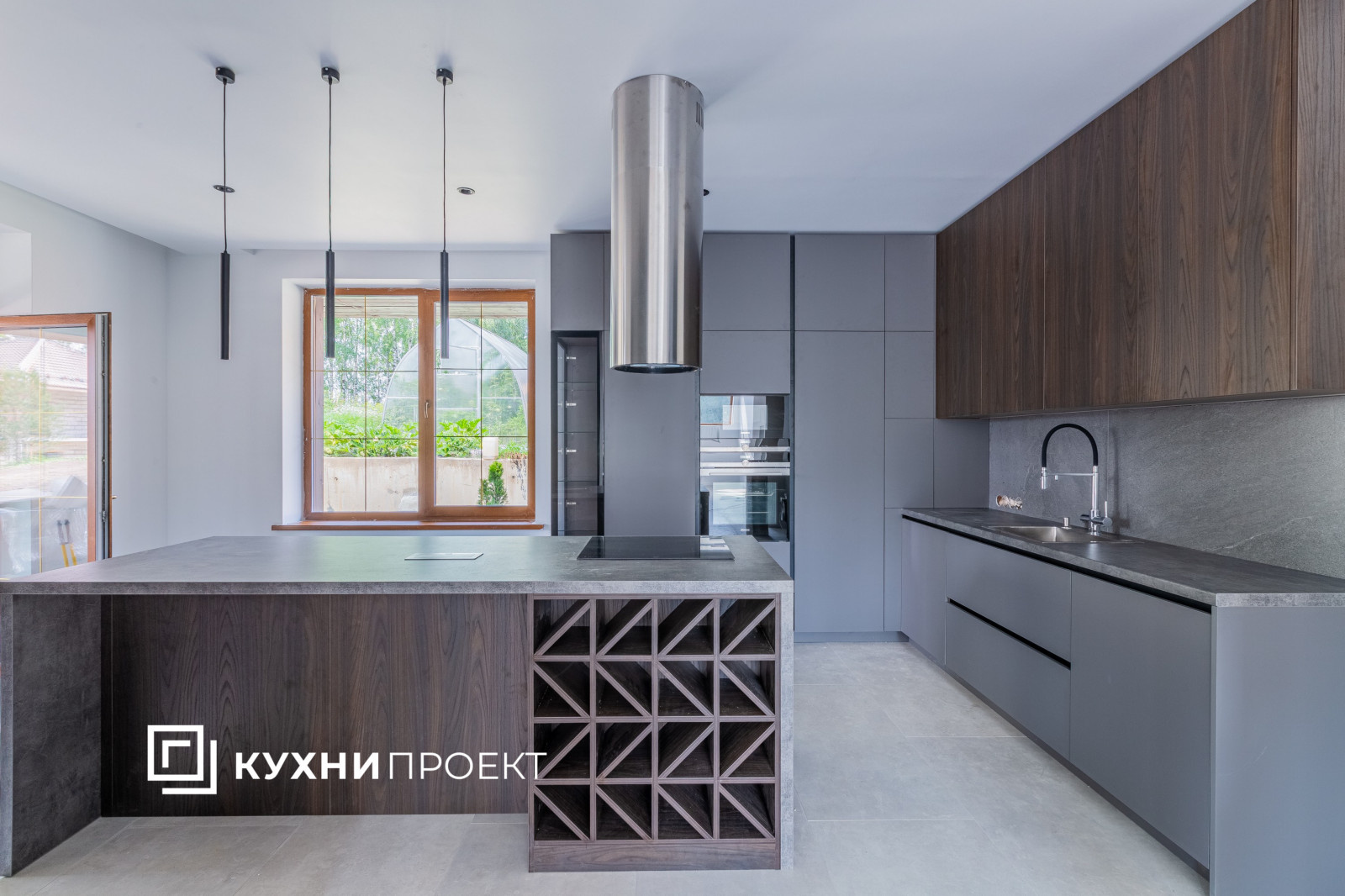 Обложка проекта: Стильная кухня с островом в современном стиле (реальные фото)