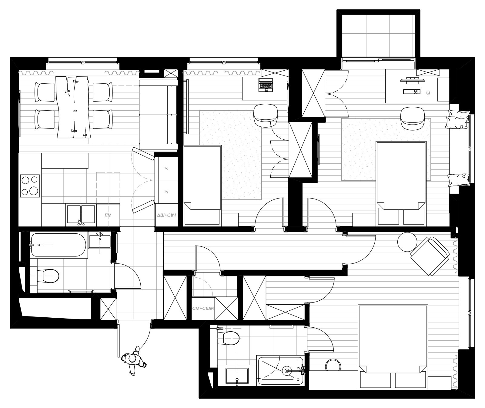 Гармоничный проект трёхкомнатной квартиры