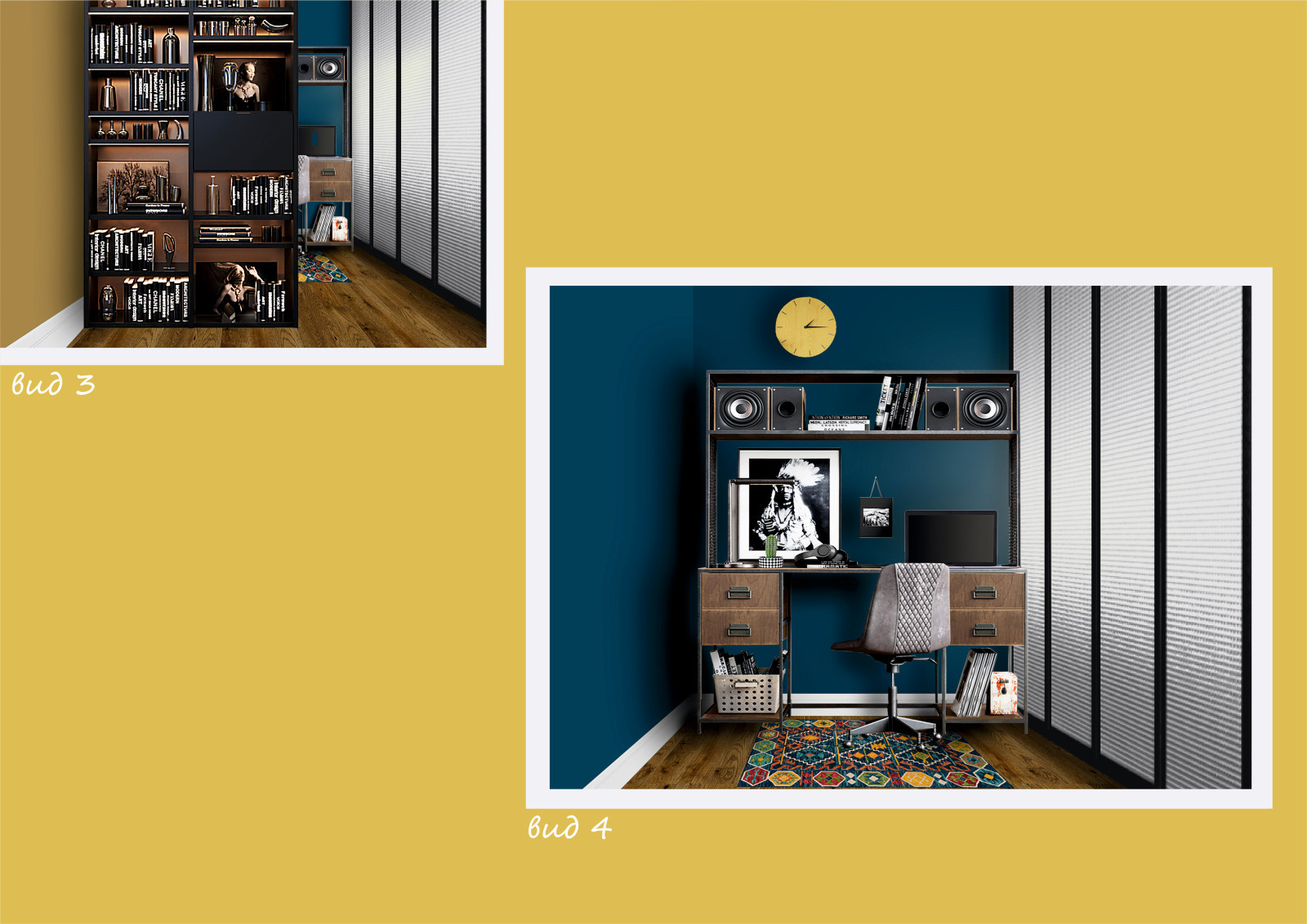 Гостинная комната с уголком рабочего кабинета