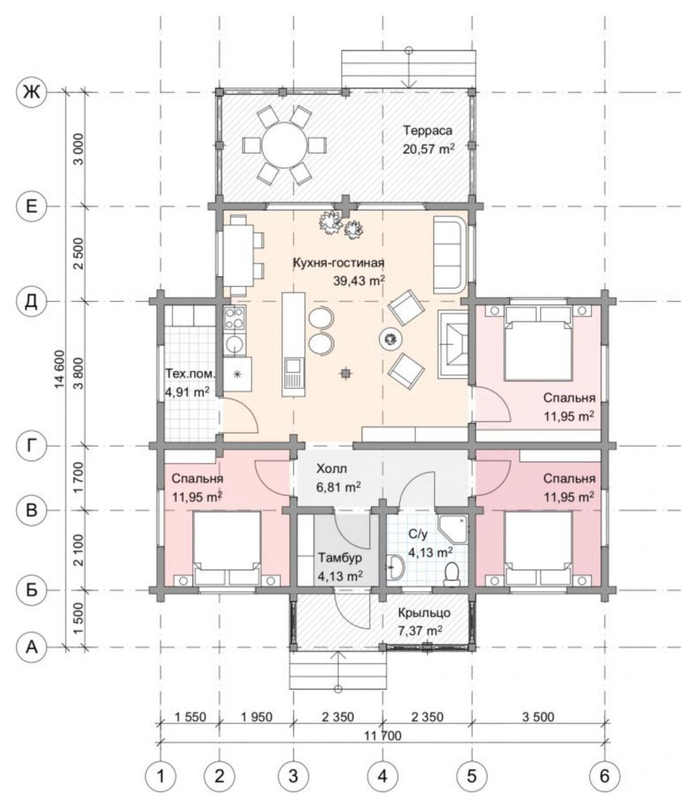 Одноэтажный деревянный дом - проект 60 ПБ