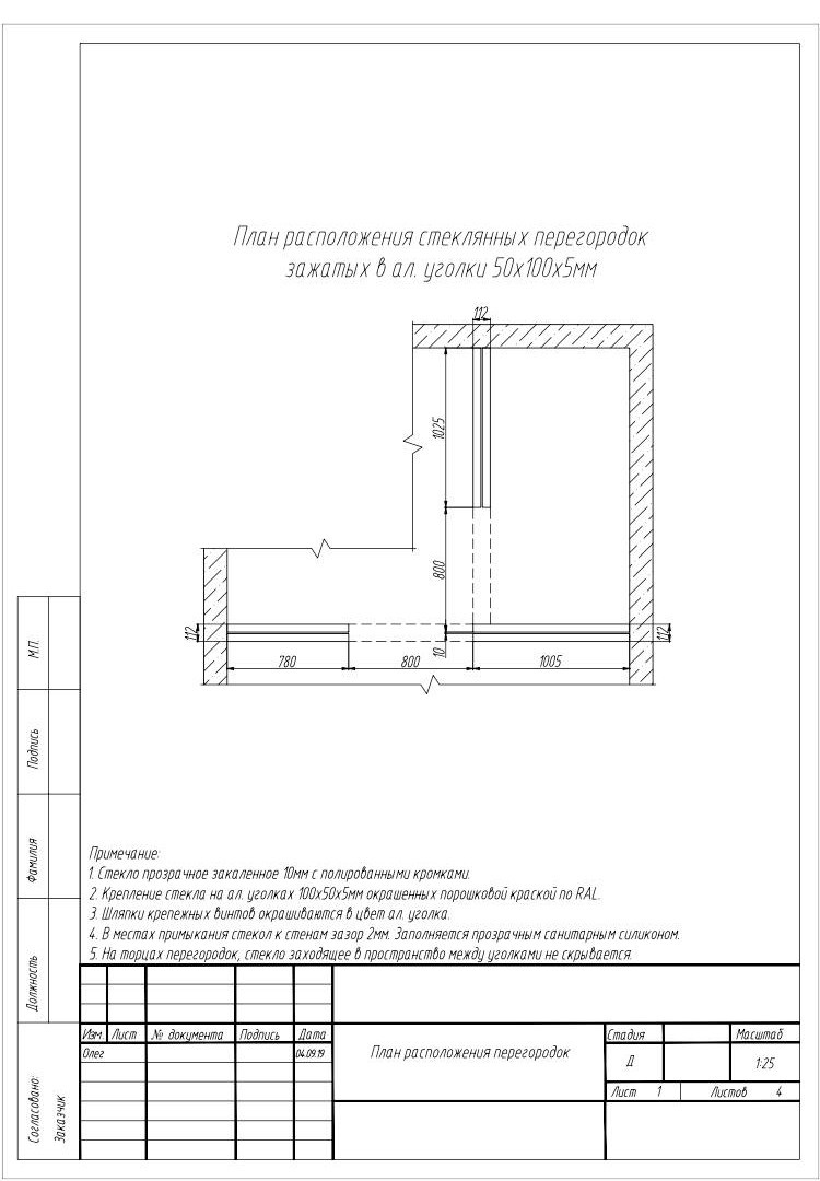 Стеклянная перегородка в душевую
