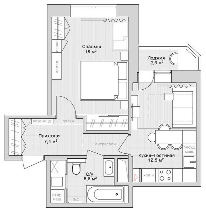 Квартира в ЖК "Любимое Домодедово" 44 м²