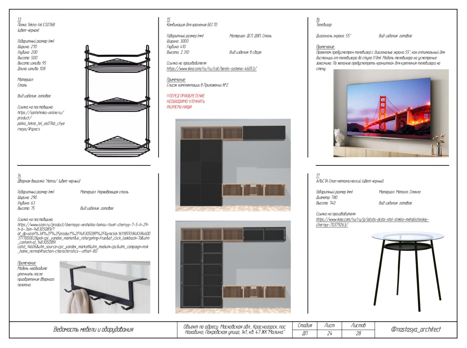 Ведомость мебели