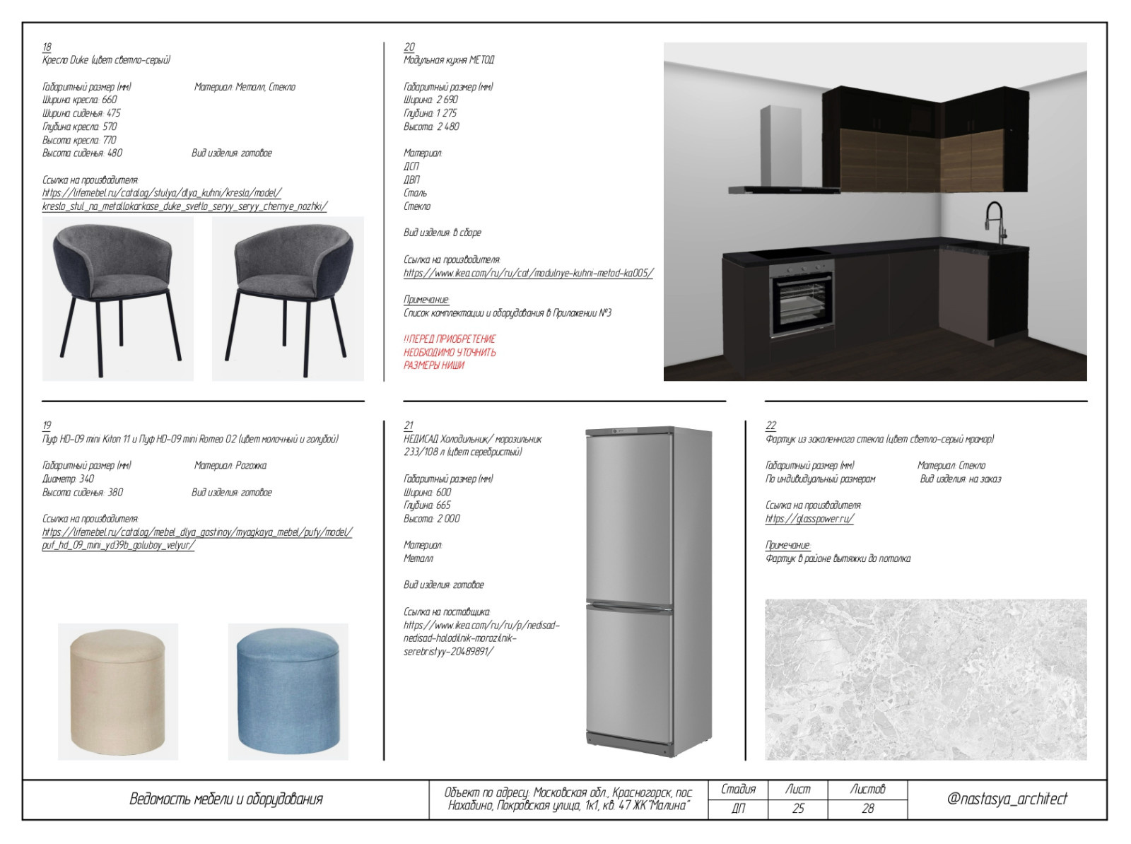 Ведомость мебели
