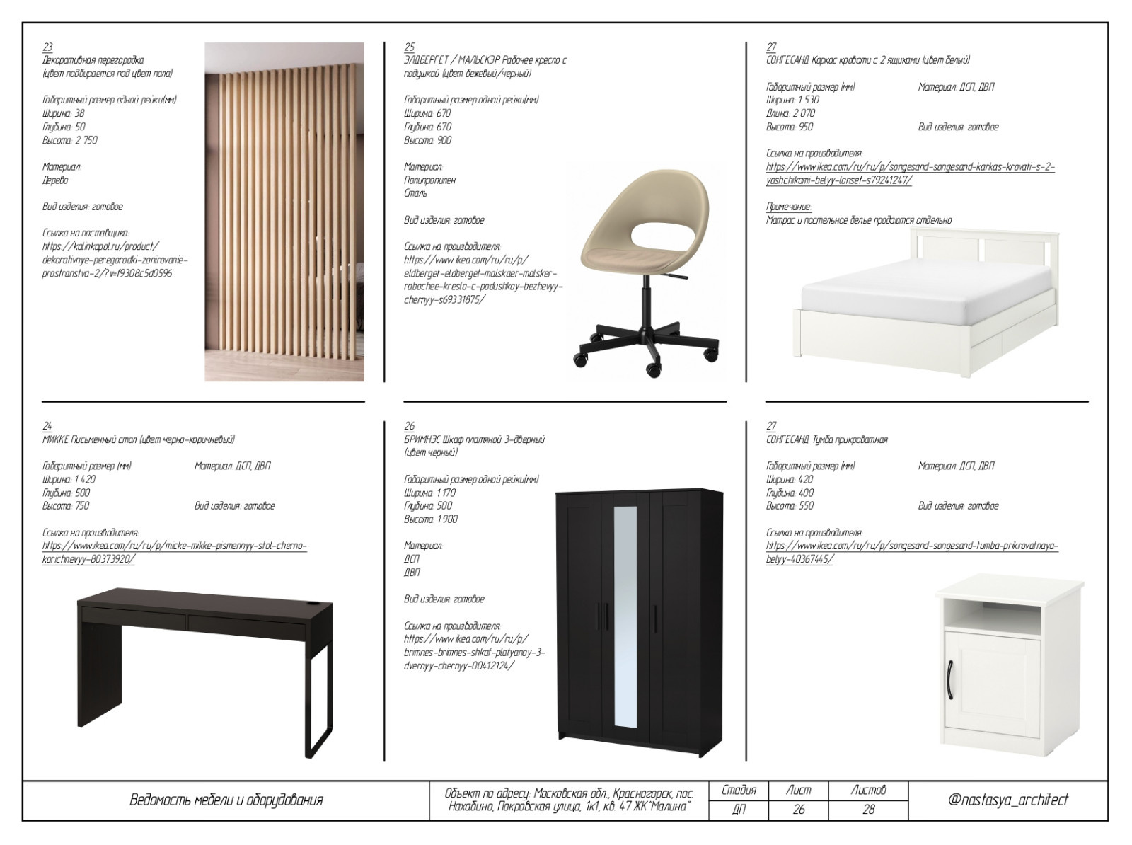 Ведомость мебели