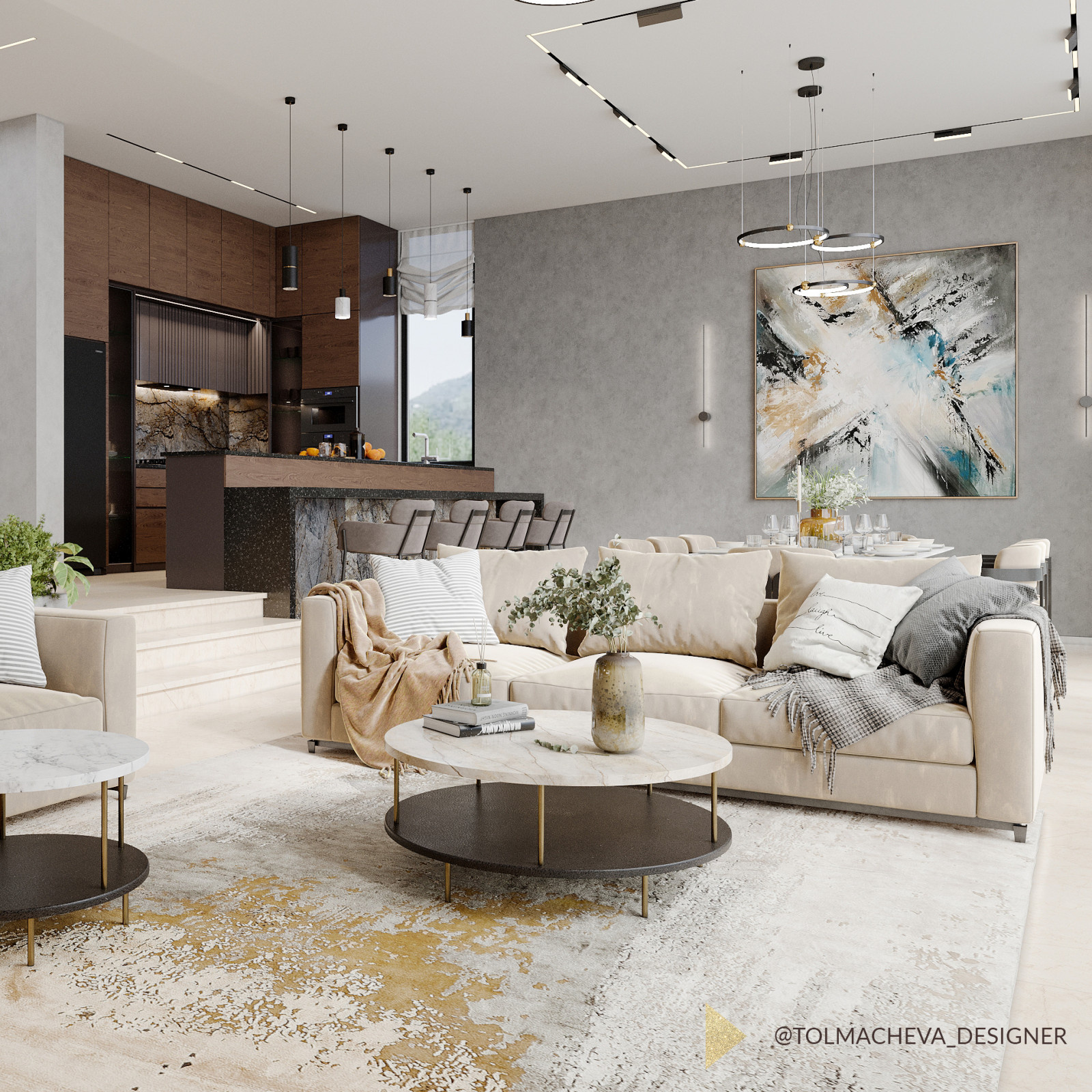 Дизайн интерьера гостиной в частном доме на  Мацесте