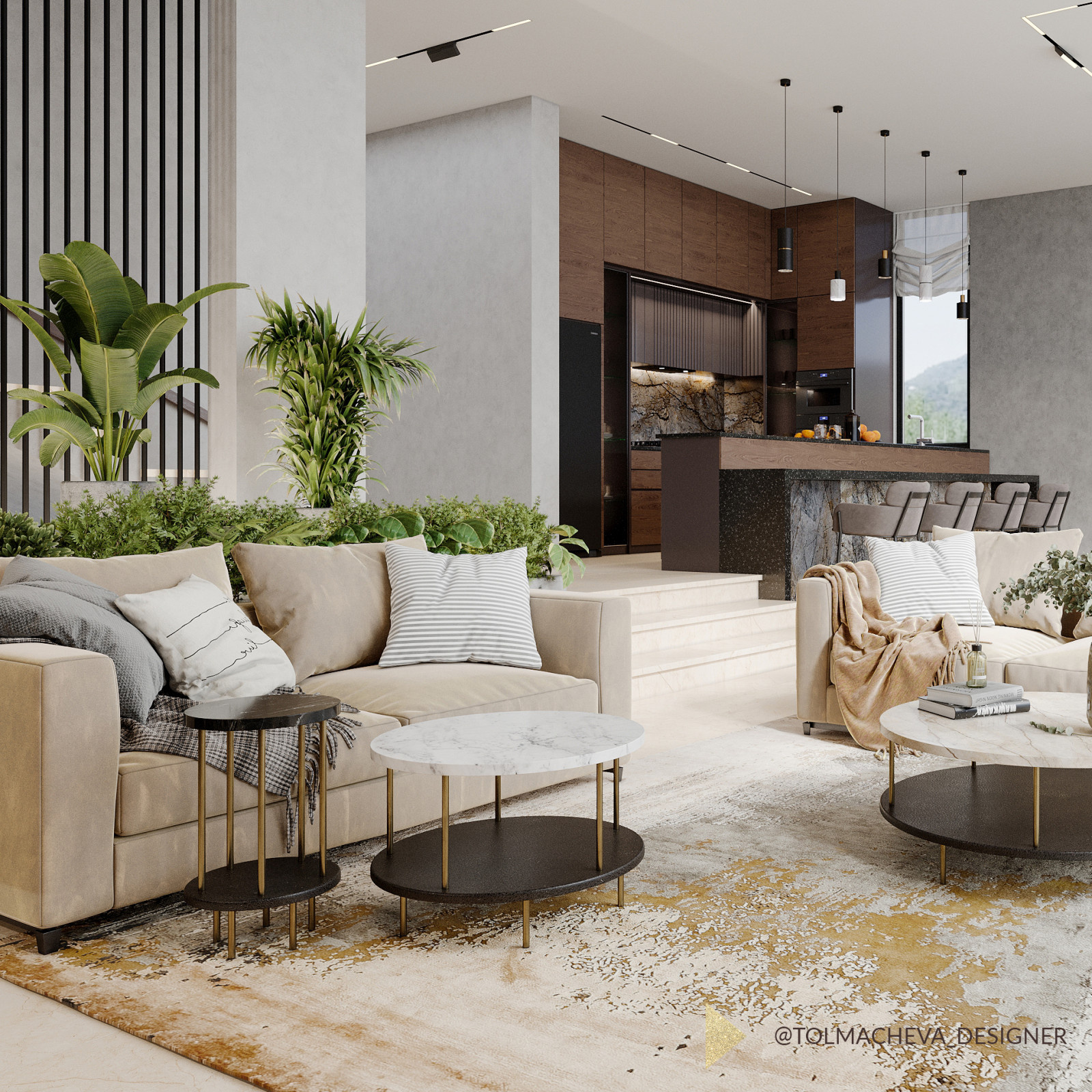 Дизайн интерьера гостиной в частном доме на  Мацесте