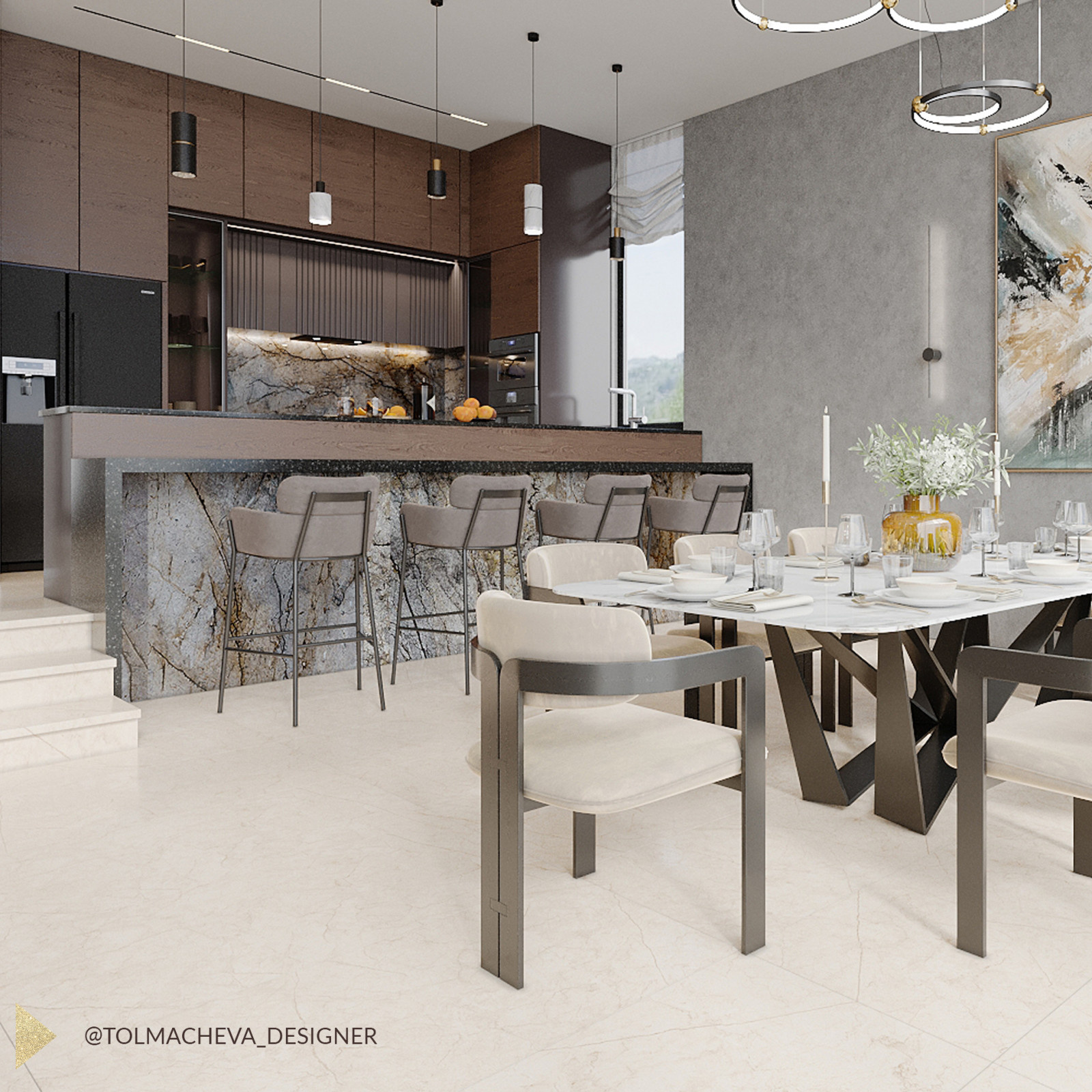 Дизайн интерьера гостиной в частном доме на  Мацесте