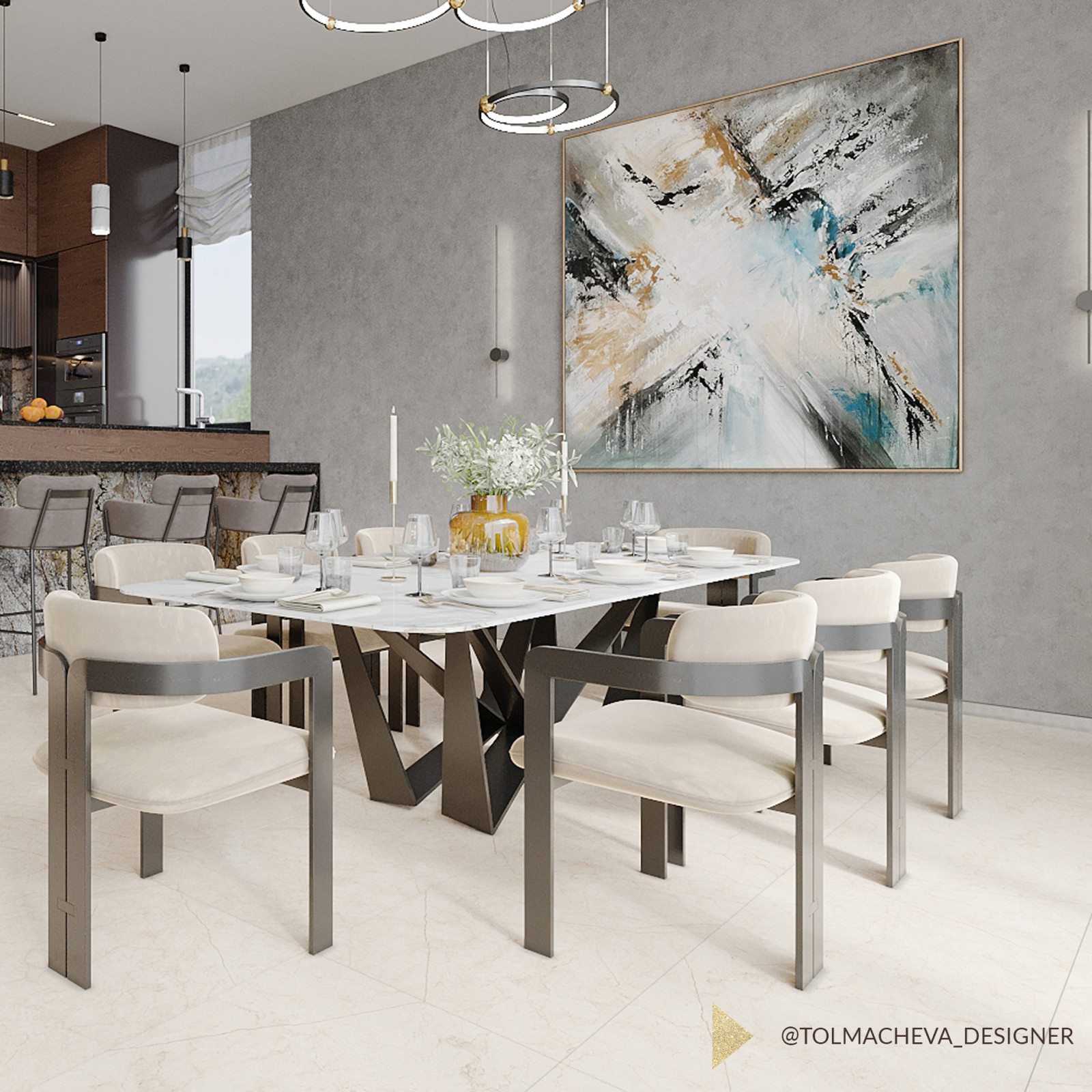 Дизайн интерьера гостиной в частном доме на  Мацесте