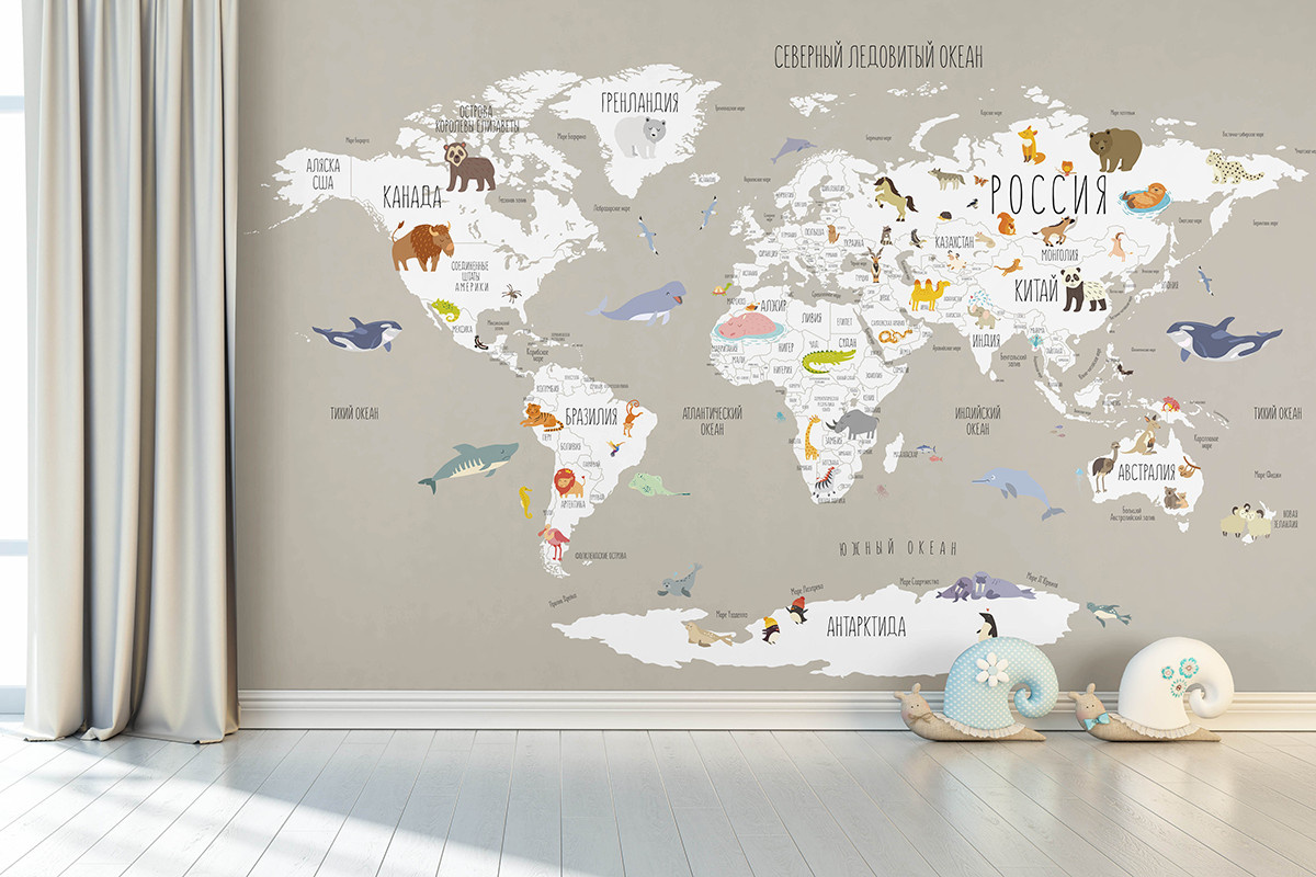Фотообои Карта мира Малыш бежевая