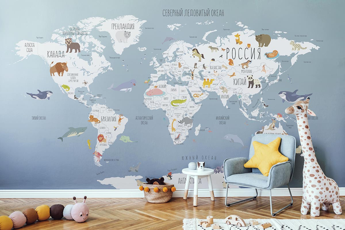 Фотообои Карта мира малыш голубая