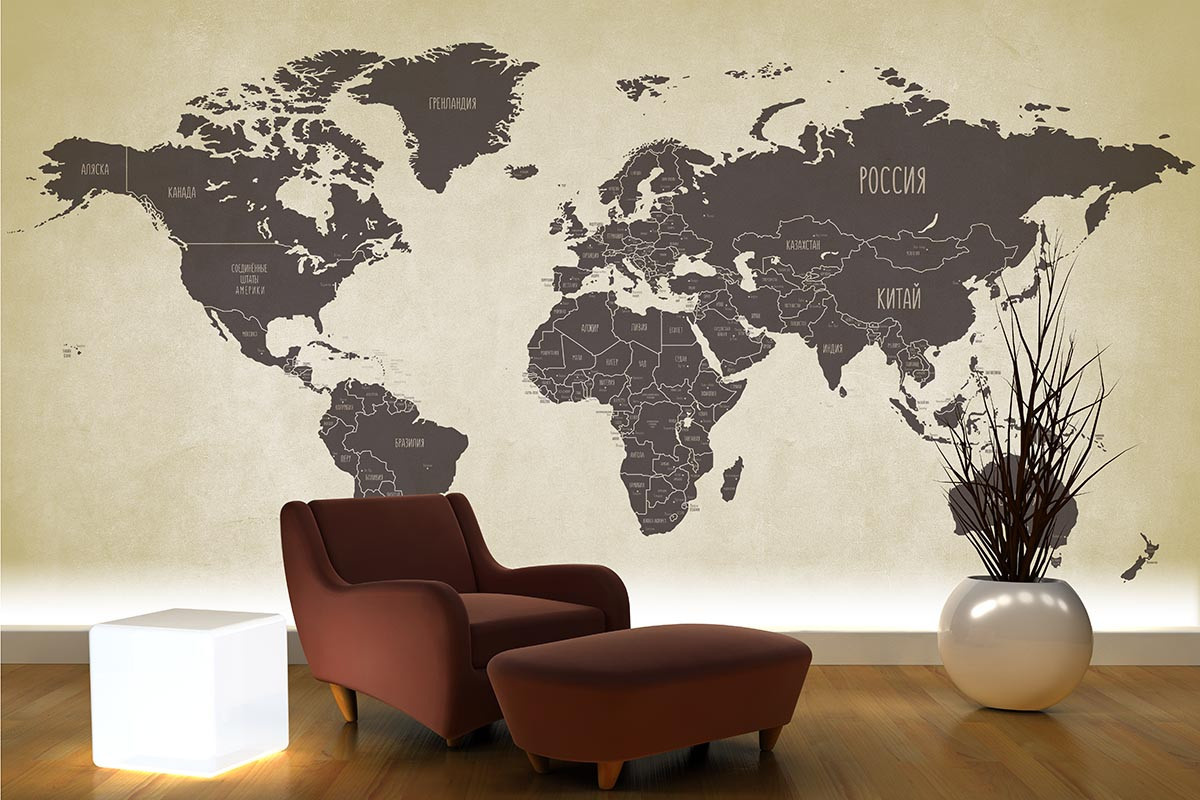 Фотообои Карта мира Сепия коричневая