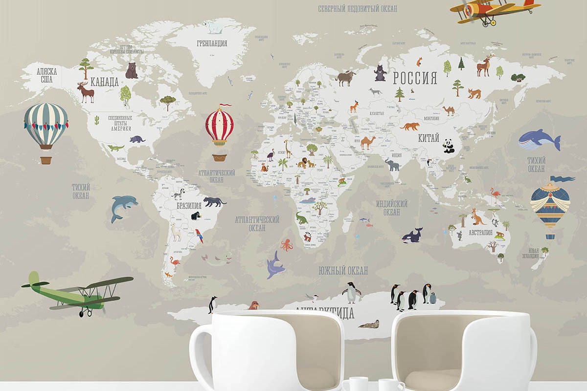 Фотообои Карта мира Экзюпери бежевая
