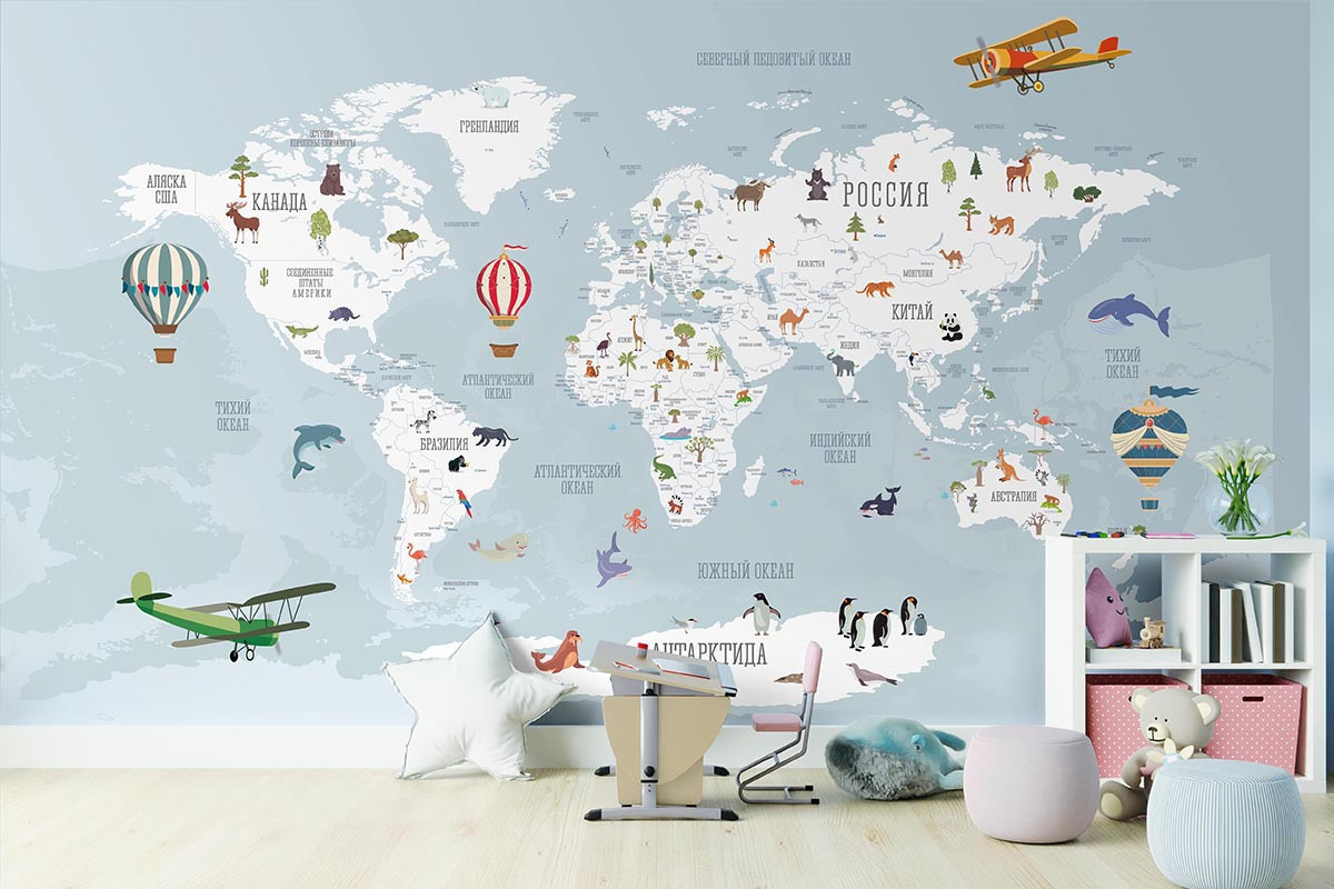 Фотообои Карта мира Экзюпери синяя