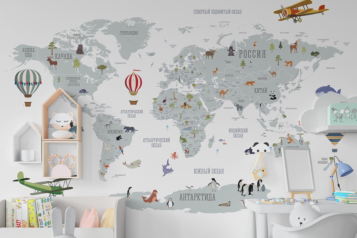 Фотообои Карта мира Экзюпери светлая