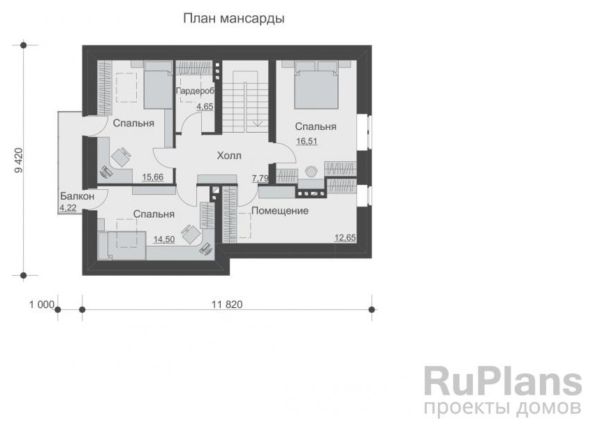 Rg5225 - Проект одноэтажного жилого дома с мансардой