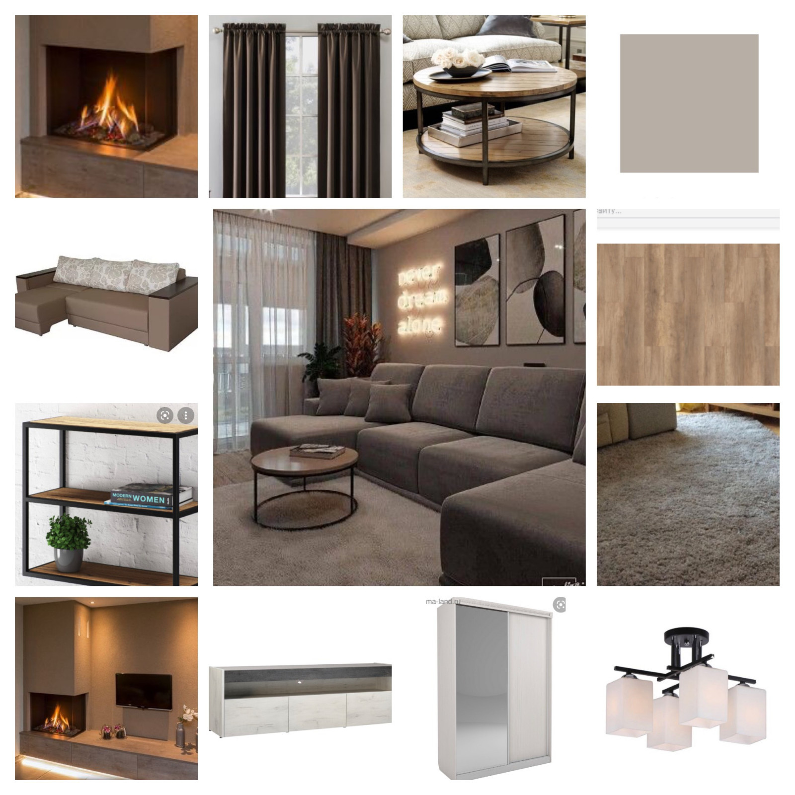 Подробный коллаж гостиной