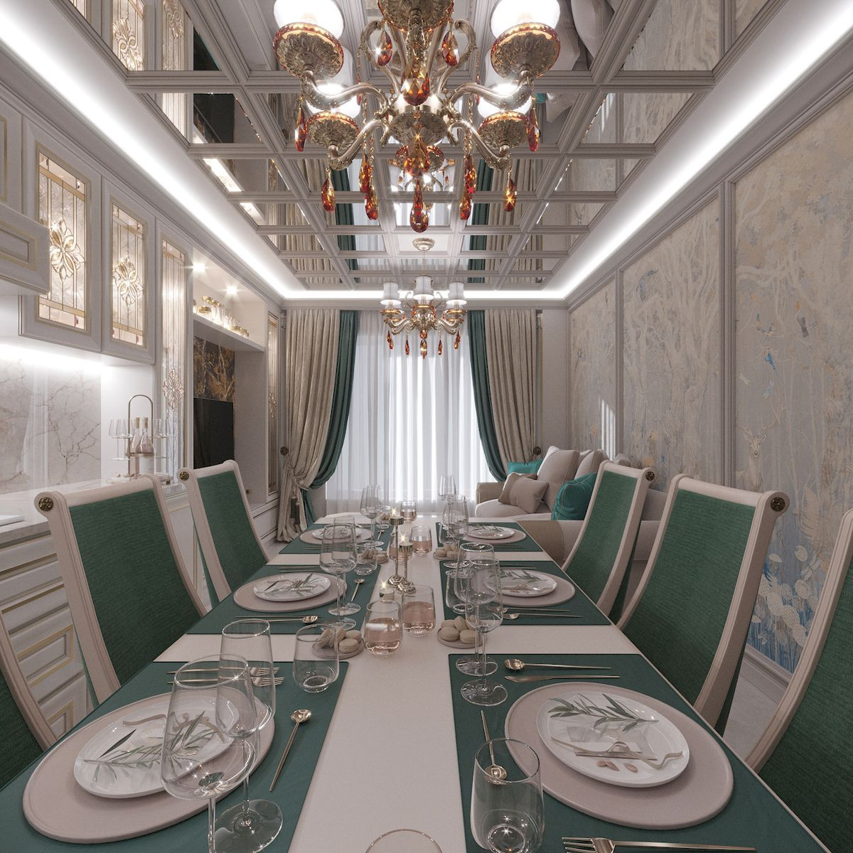 Дизайн кухни-столовой 4-комнатной квартиры в Москве