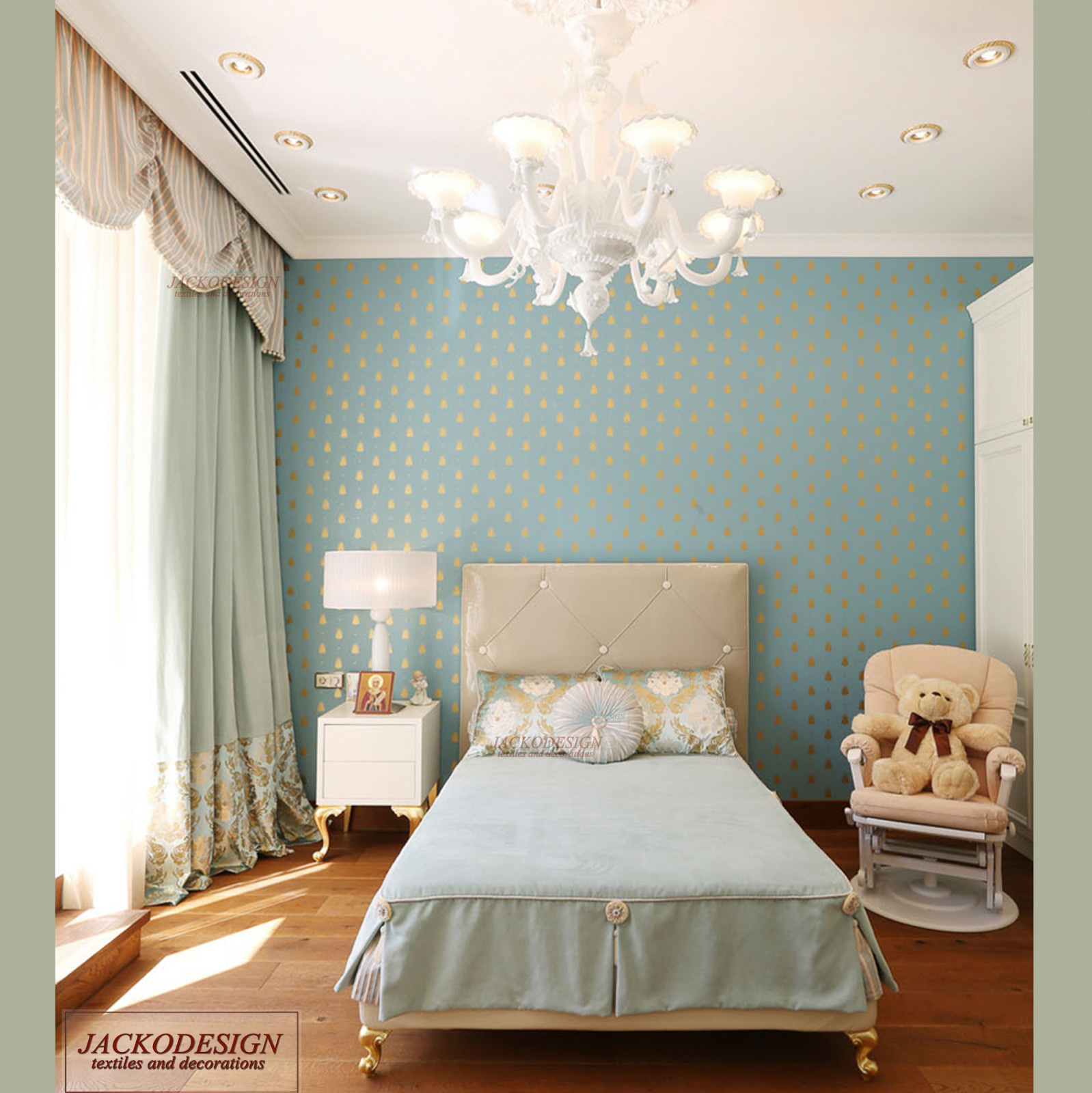 Нежная бирюзовая комната для маленькой девочки