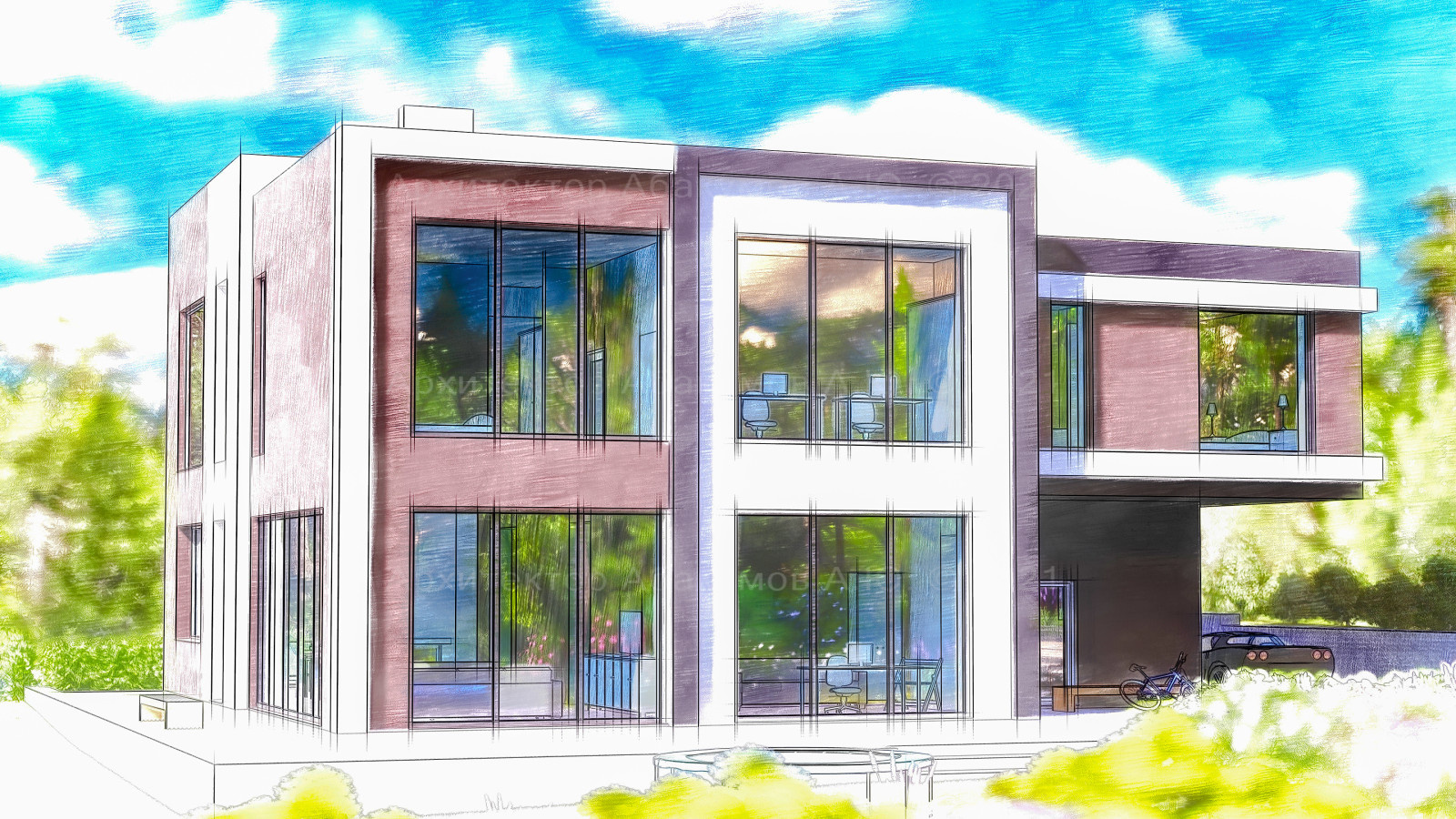 Загородный дом 300 м2 в стиле кубизма