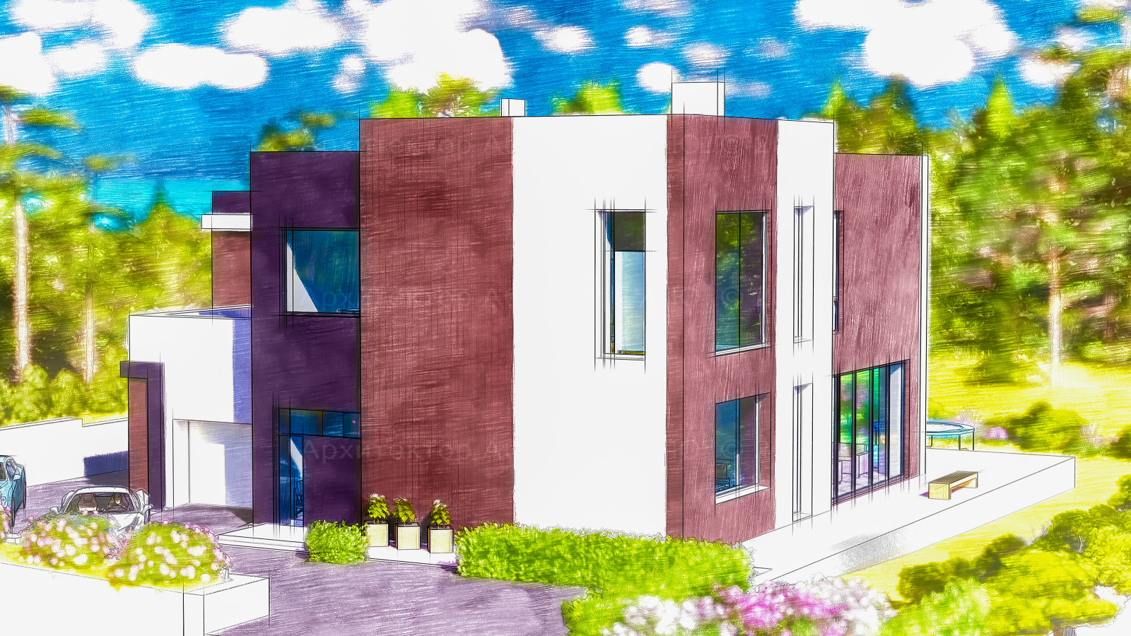 Загородный дом 300 м2 в стиле кубизма