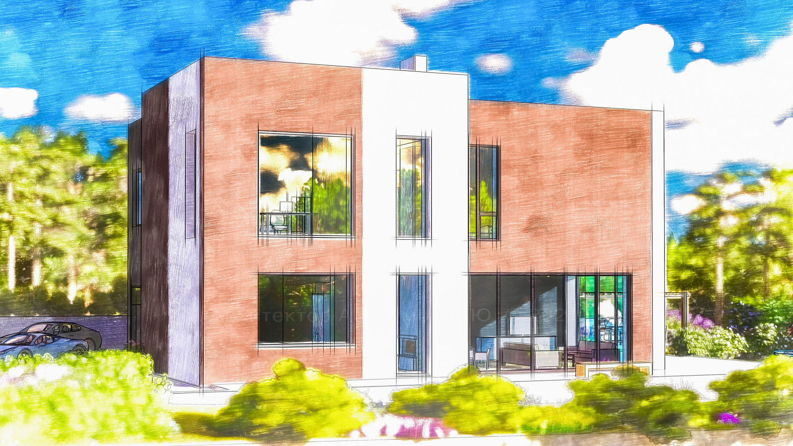 Загородный дом 300 м2 в стиле кубизма