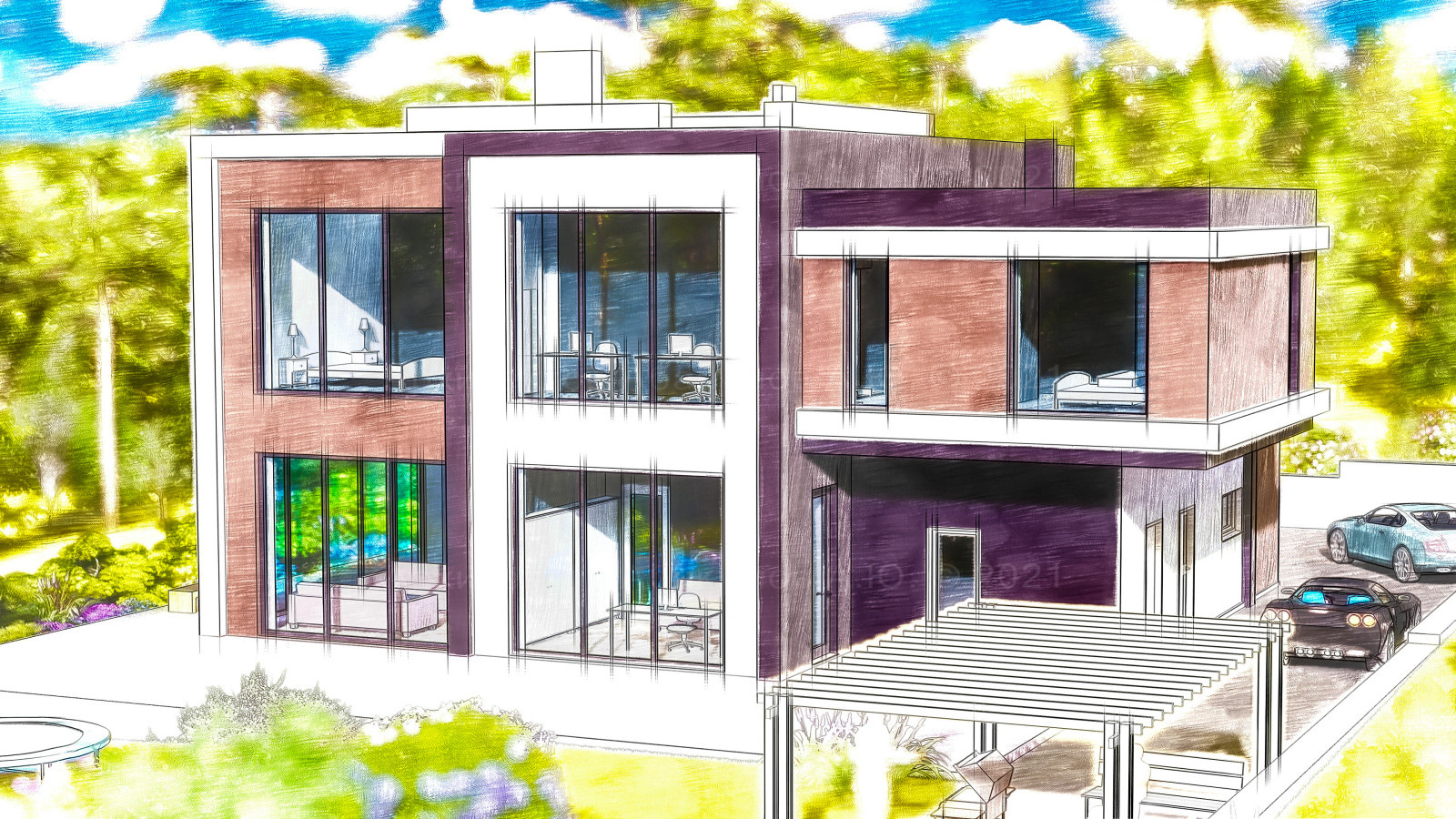 Загородный дом 300 м2 в стиле кубизма