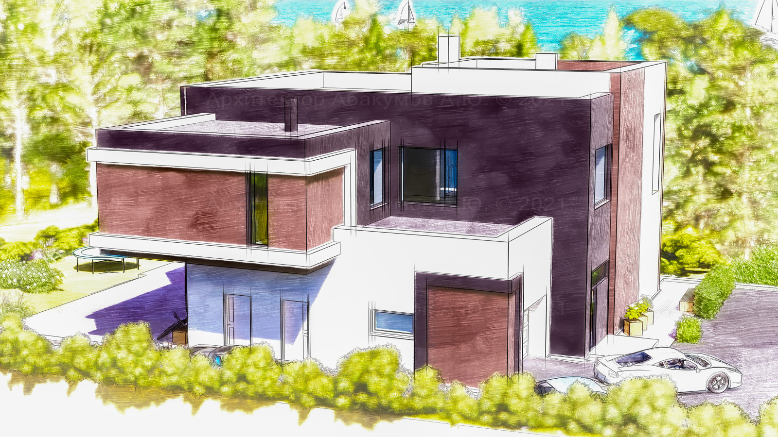 Обложка проекта: Загородный дом 300 м2 в стиле кубизма