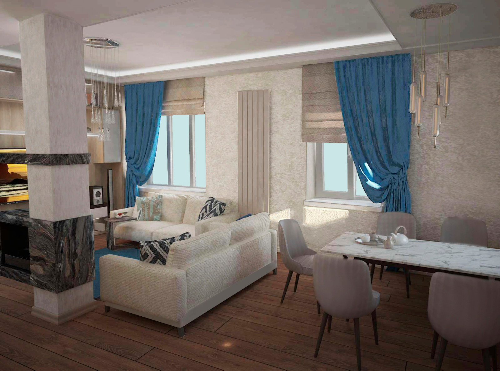 Первый этаж дома: гостевая и кухонная зоны