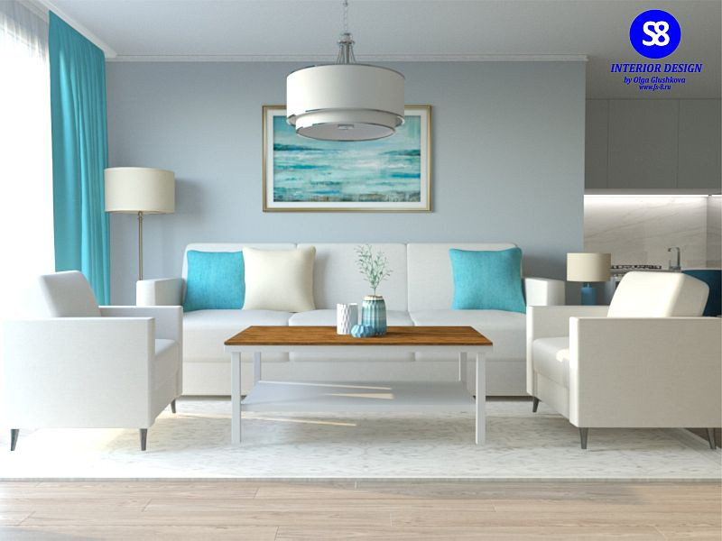 Гостиная совмещенная с кухней для клиентки из США