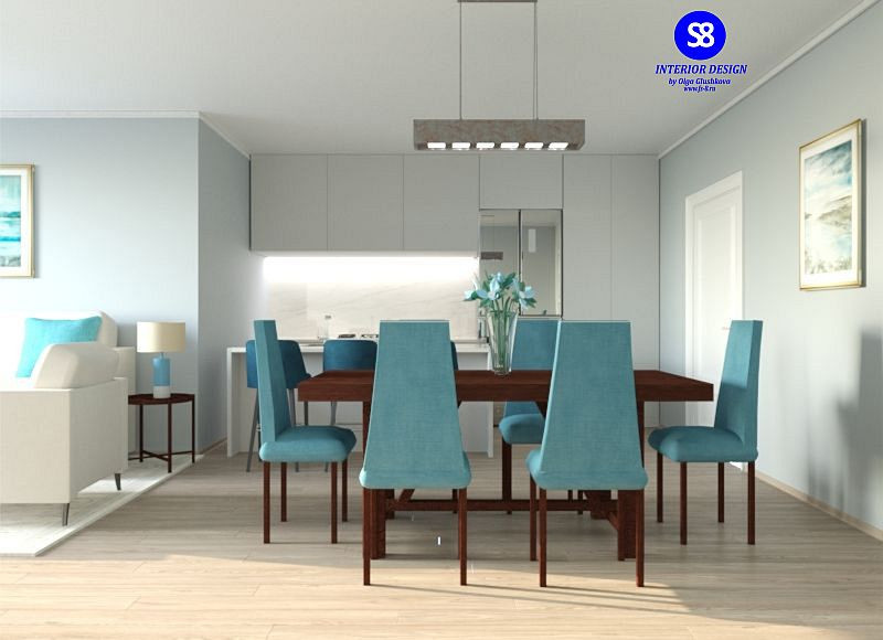 Обложка проекта: Гостиная совмещенная с кухней для клиентки из США